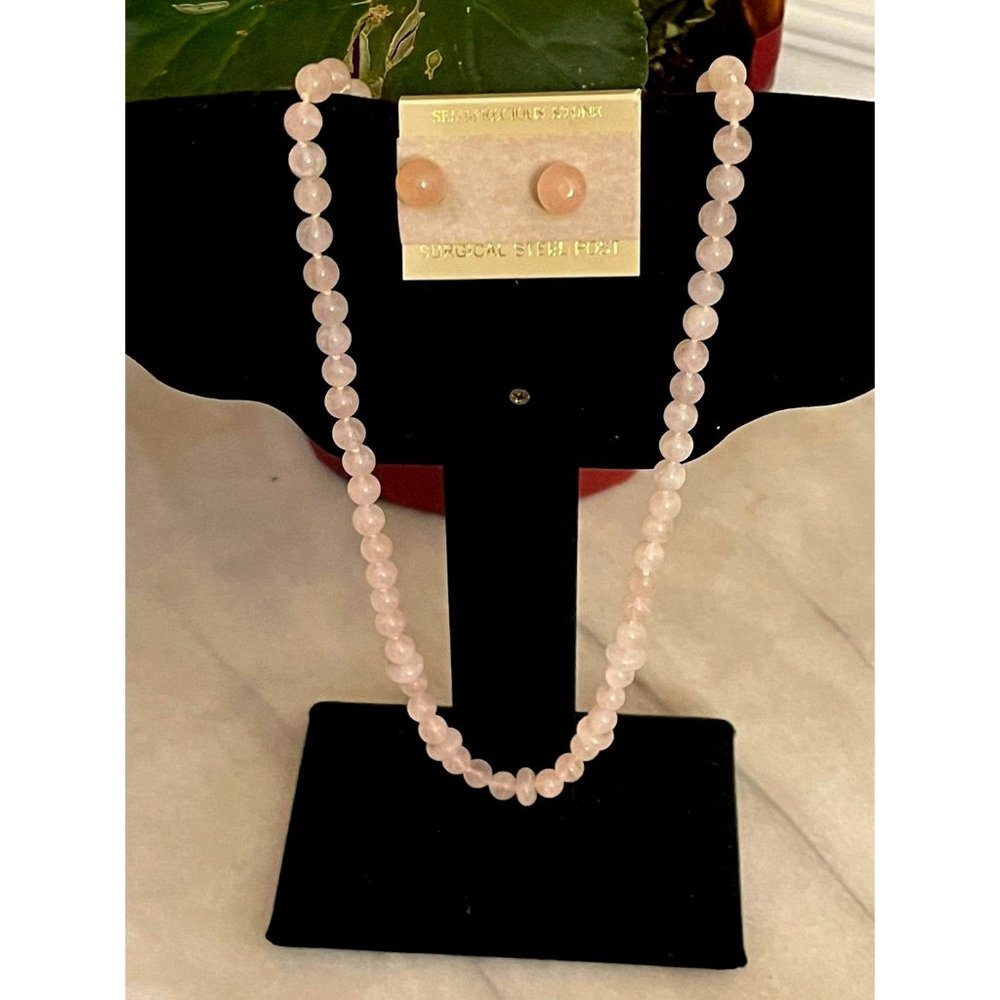 Vintage Rose Quartz Necklace and Earrings